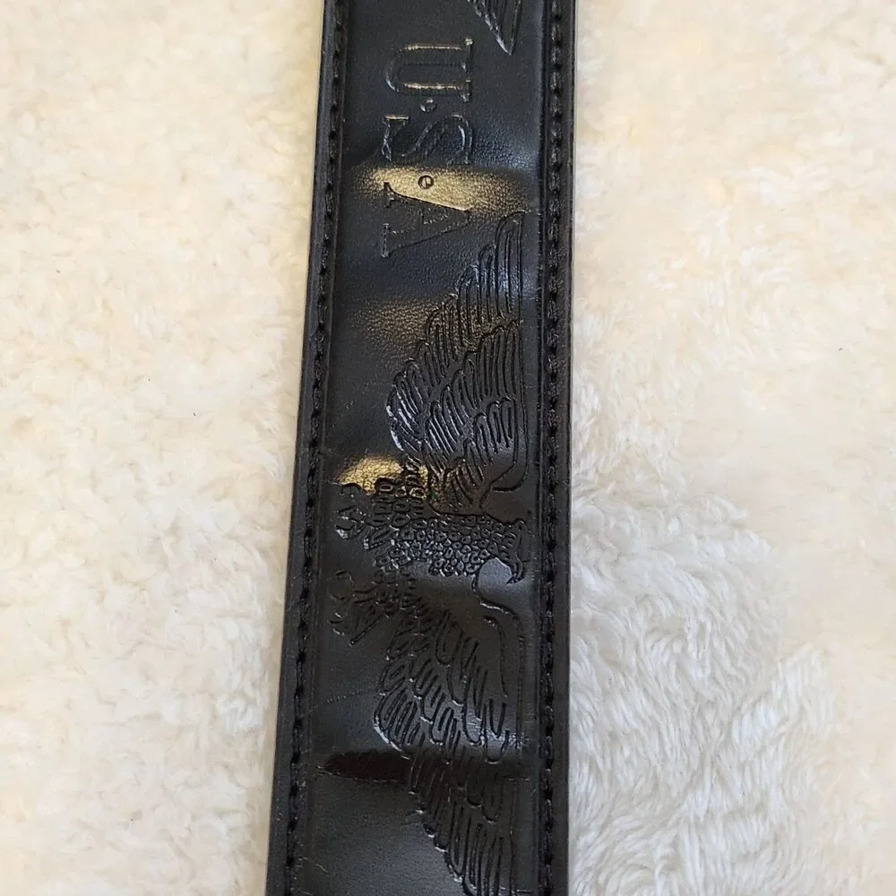 Genuine Black Leather Mens L (38-40) Embossed American Eagle USA Biker Belt